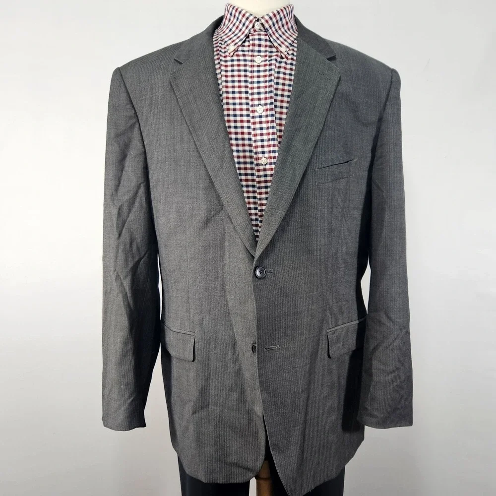 Kenneth Cole Men's Sport Coat Blazer Two Button‎ Gray Herringbone Wool Slim 50L